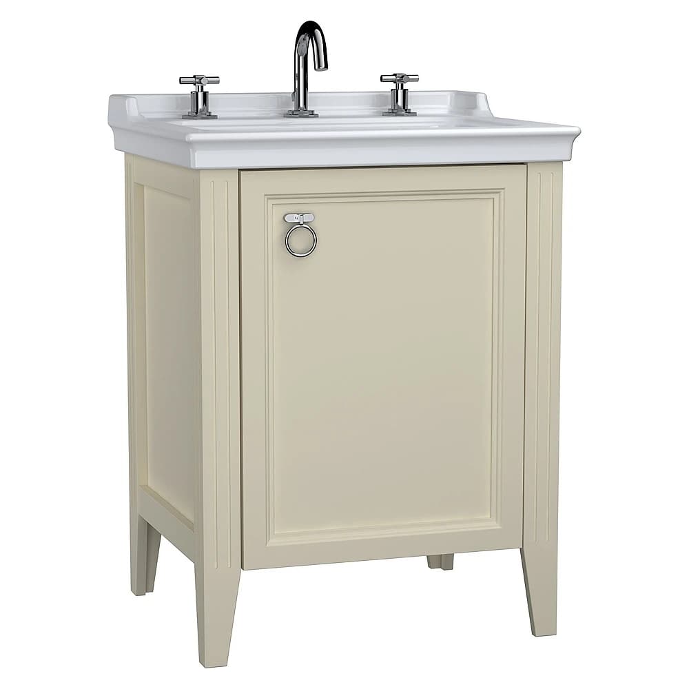 Vitra Valarte 65 Cm Mat Fildişi Tek Kapaklı Etajerli Lavabolu Üç Armatür Delikli Sol Lavabo Dolabı
