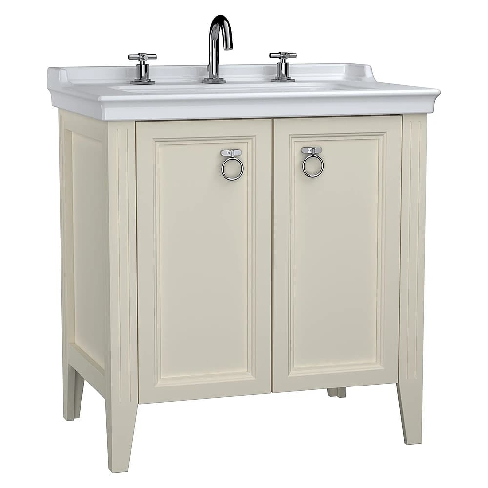 Vitra Valarte 80 Cm Mat Fildişi İki Kapaklı Etajerli Lavabolu Üç Armatür Delikli Lavabo Dolabı