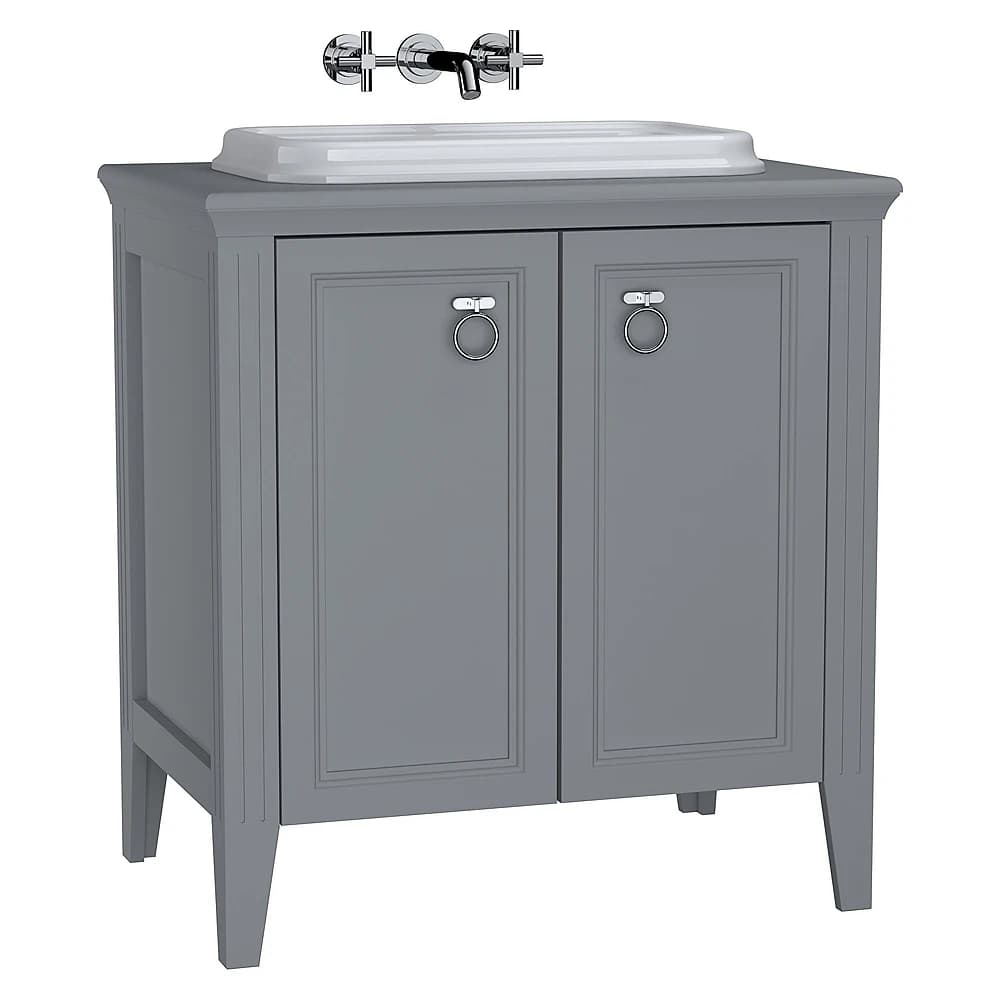 Vitra Valarte 80 Cm Mat Gri İki Kapaklı Tezgahüstü Lavabolu Armatür Deliksiz Lavabo Dolabı