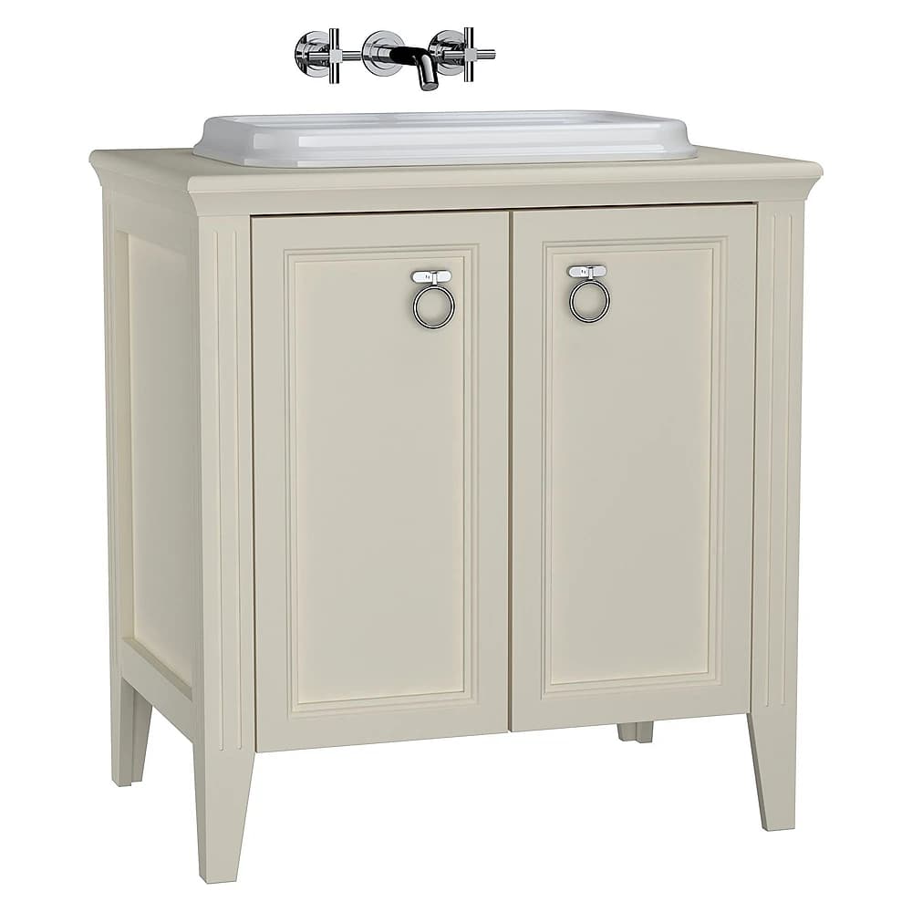 Vitra Valarte 80 Cm Mat Fildişi İki Kapaklı Tezgahüstü Lavabolu Armatür Deliksiz Lavabo Dolabı