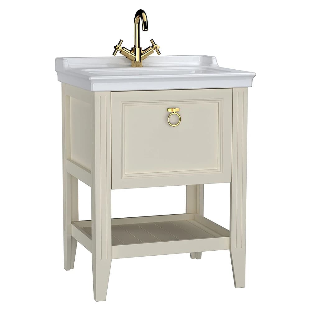 Vitra Valarte 65 Cm Mat Fildişi Tek Çekmeceli Etajerli Lavabolu Lavabo Dolabı