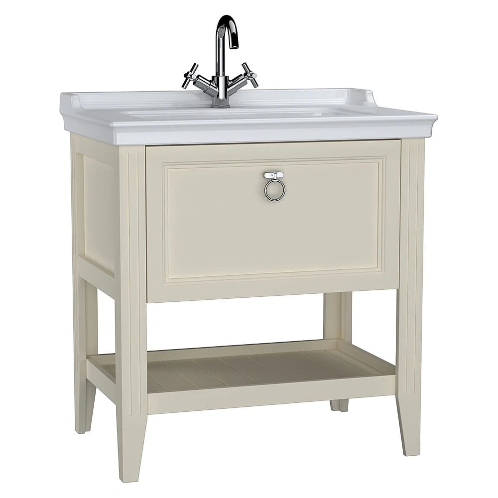 Vitra Valarte 80 Cm Mat Fildişi Tek Çekmeceli Etajerli Lavabolu Lavabo Dolabı