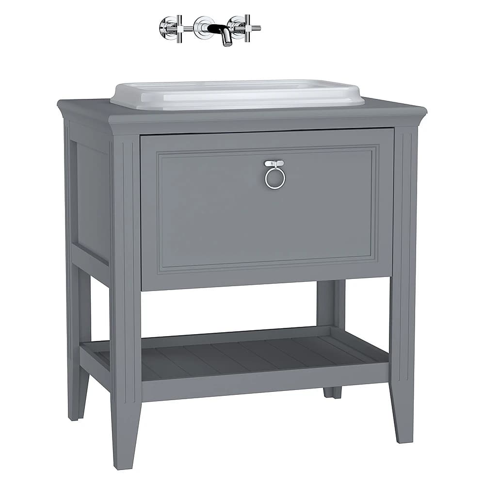 Vitra Valarte 80 Cm Mat Gri Tek Çekmeceli Tezgahüstü Lavabolu Armatür Deliksiz Lavabo Dolabı
