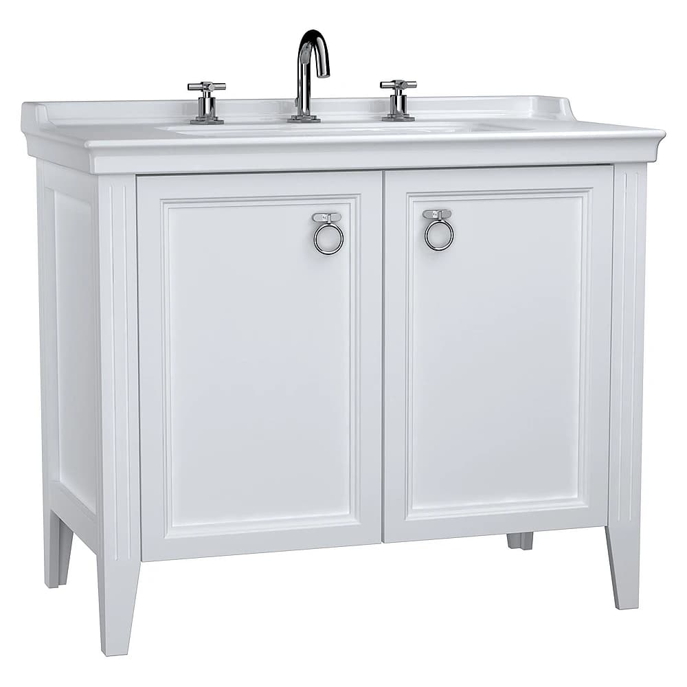 Vitra Valarte 100 Cm Mat Beyaz İki Kapaklı Etajerli Lavabolu Üç Armatür Delikli Lavabo Dolabı