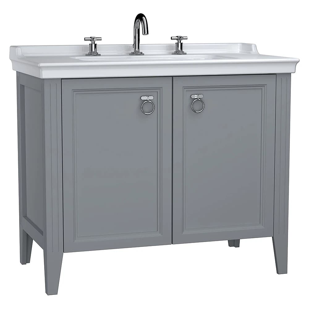 Vitra Valarte 100 Cm Mat Gri İki Kapaklı Etajerli Lavabolu Üç Armatür Delikli Lavabo Dolabı