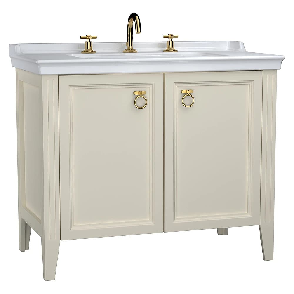 Vitra Valarte 100 Cm Mat Fildişi İki Kapaklı Etajerli Lavabolu Üç Armatür Delikli Lavabo Dolabı