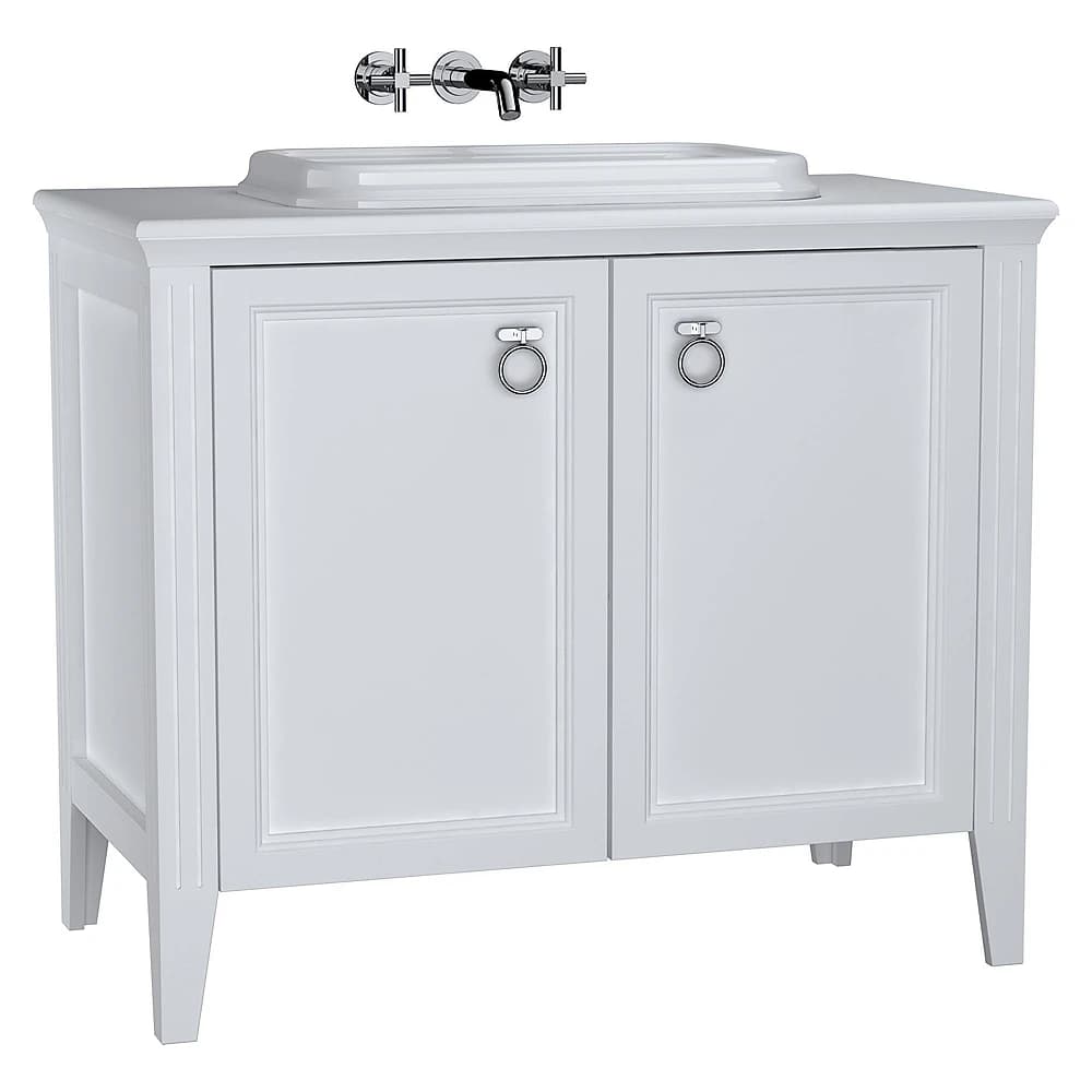 Vitra Valarte 100 Cm Mat Beyaz İki Kapaklı Tezgahüstü Lavabolu Armatür Deliksiz Lavabo Dolabı