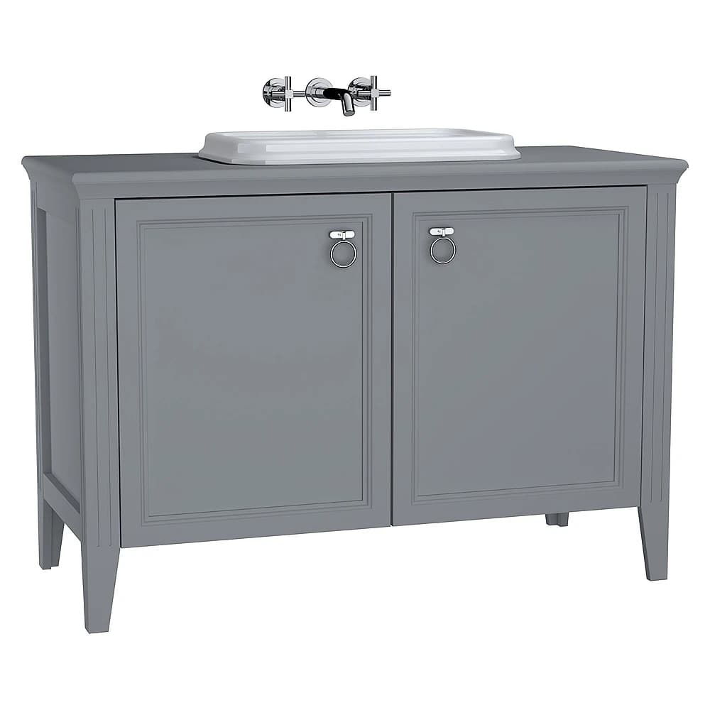 Vitra Valarte 120 Cm Mat Gri İki Kapaklı Tezgahüstü Lavabolu Armatür Deliksiz Lavabo Dolabı