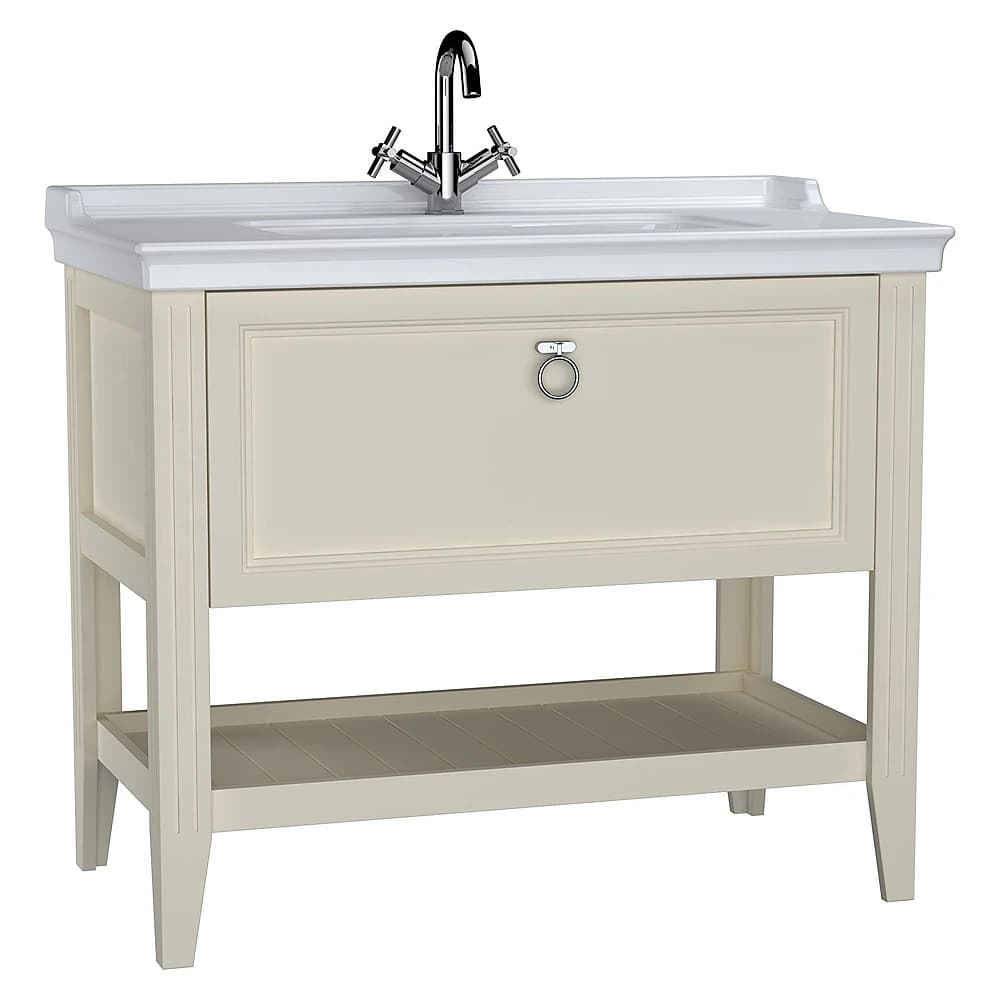 Vitra Valarte 100 Cm Mat Fildişi Tek Çekmeceli Etajerli Lavabolu Lavabo Dolabı