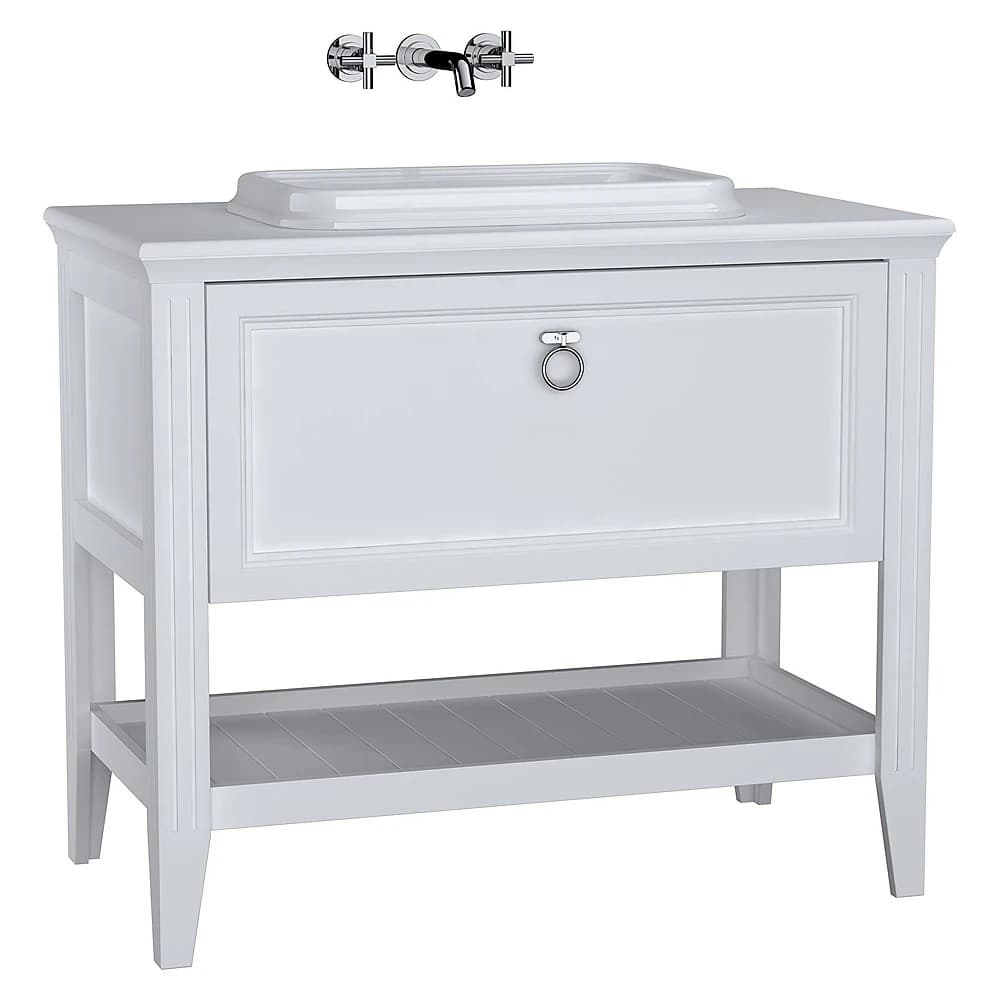 Vitra Valarte 100 Cm Mat Beyaz Tek Çekmeceli Tezgahüstü Lavabolu Armatür Deliksiz Lavabo Dolabı