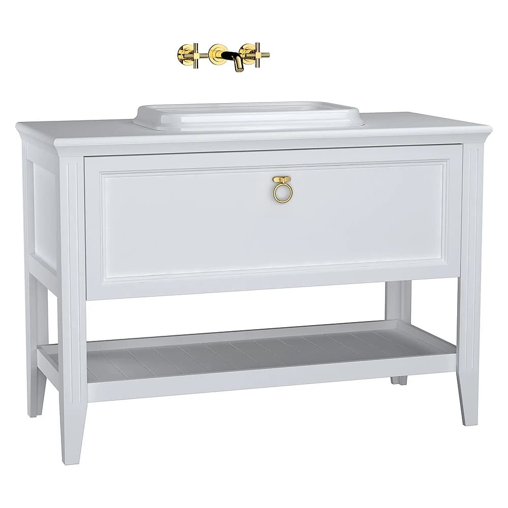 Vitra Valarte 120 Cm Mat Beyaz Tek Çekmeceli Tezgahüstü Lavabolu Armatür Deliksiz Lavabo Dolabı