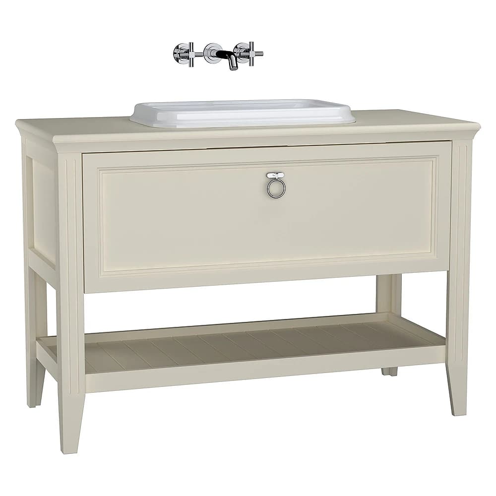Vitra Valarte 120 Cm Mat Fildişi Tek Çekmeceli Tezgahüstü Lavabolu Armatür Deliksiz Lavabo Dolabı