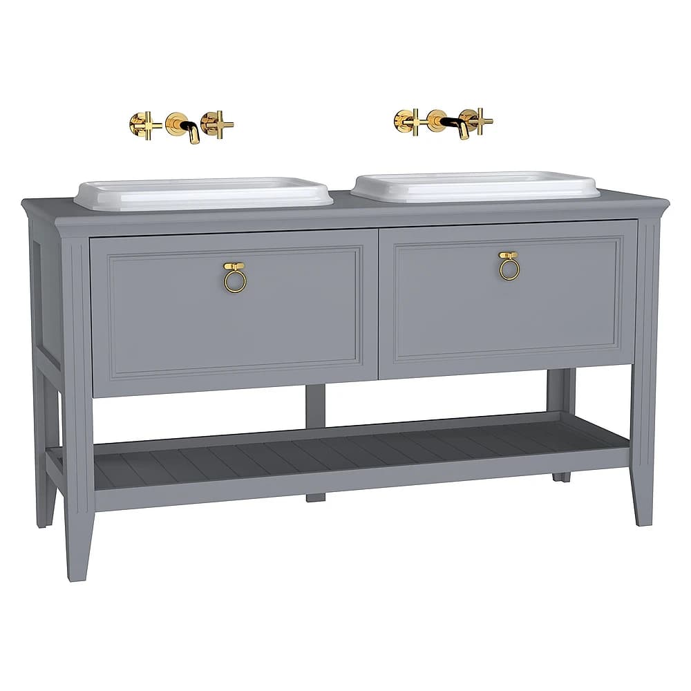 Vitra Valarte 150 Cm Mat Gri İki Çekmeceli Tezgahüstü Lavabolu Armatür Deliksiz Lavabo Dolabı