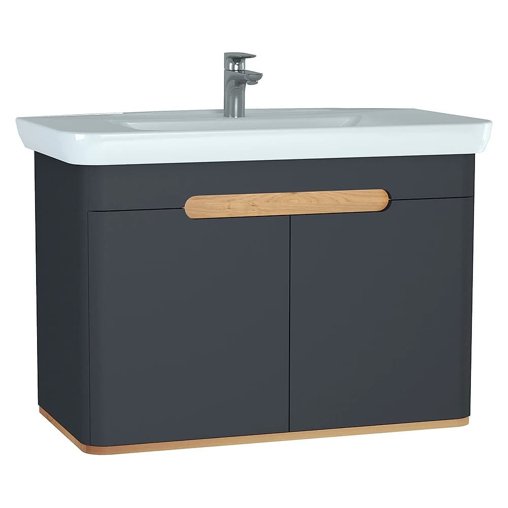 Vitra Sento 100 Cm Mat Antrasit İki Kapaklı Aydınlatmalı Lavabo Dolabı