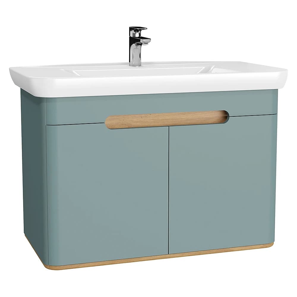 Vitra Sento 100 Cm Mat Fiyord Yeşili İki Kapaklı Aydınlatmalı Lavabo Dolabı