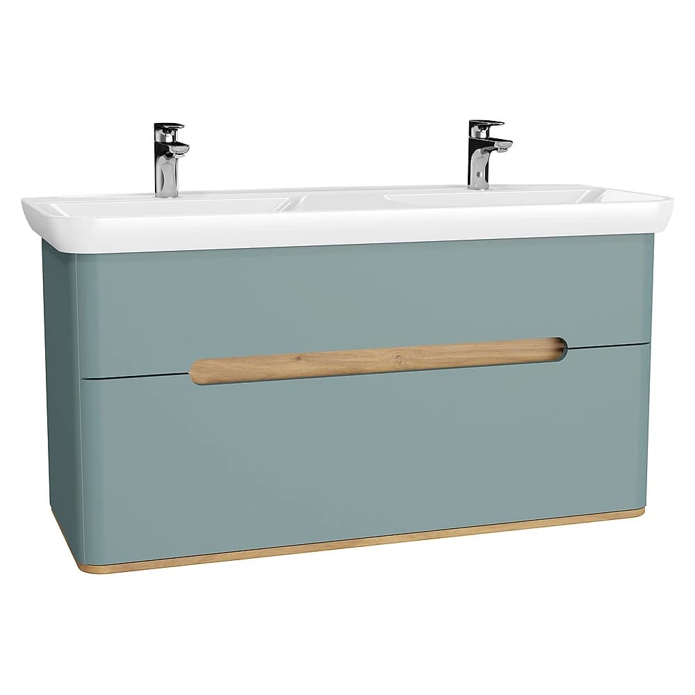 Vitra Sento 130 Cm Mat Fiyord Yeşili İki Çekmeceli Aydınlatmalı Lavabo Dolabı