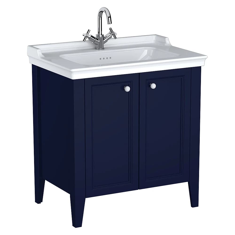 Vitra Valarte Neo 80 Cm Çelik Mavisi İki Kapaklı Etajerli Lavabolu Lavabo Dolabı