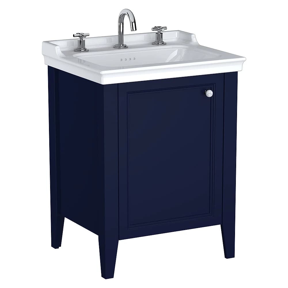 Vitra Valarte Neo 65 Cm Çelik Mavisi Tek Kapaklı Etajerli Lavabolu Üç Armatür Delikli Sol Lavabo Dolabı