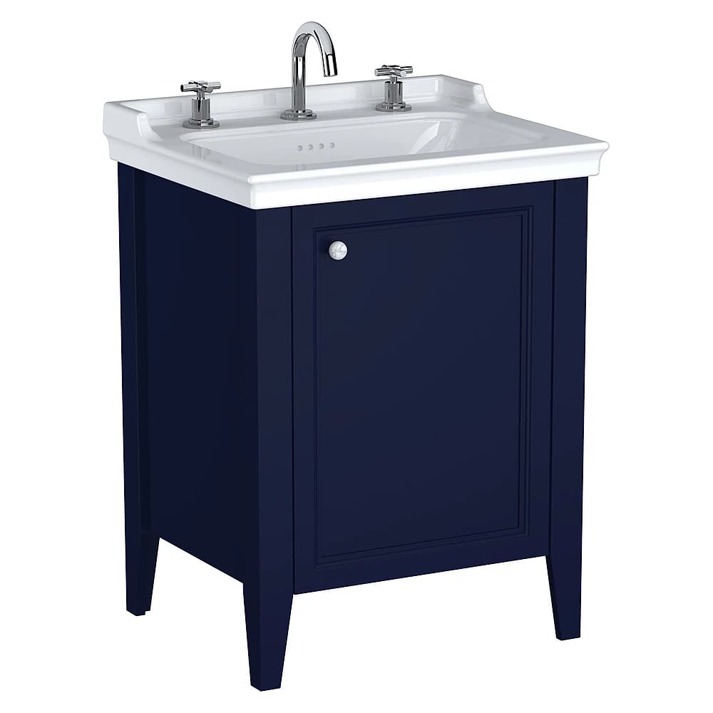 Vitra Valarte Neo 65 Cm Çelik Mavisi Tek Kapaklı Etajerli Lavabolu Üç Armatür Delikli Sağ Lavabo Dolabı