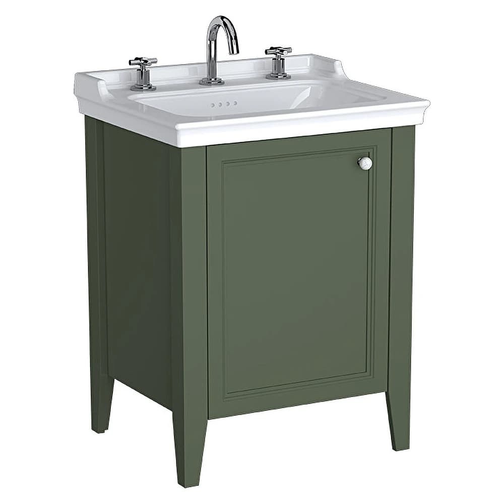 Vitra Valarte Neo 65 Cm Retro Yeşil Tek Kapaklı Etajerli Lavabolu Üç Armatür Delikli Sol Lavabo Dolabı
