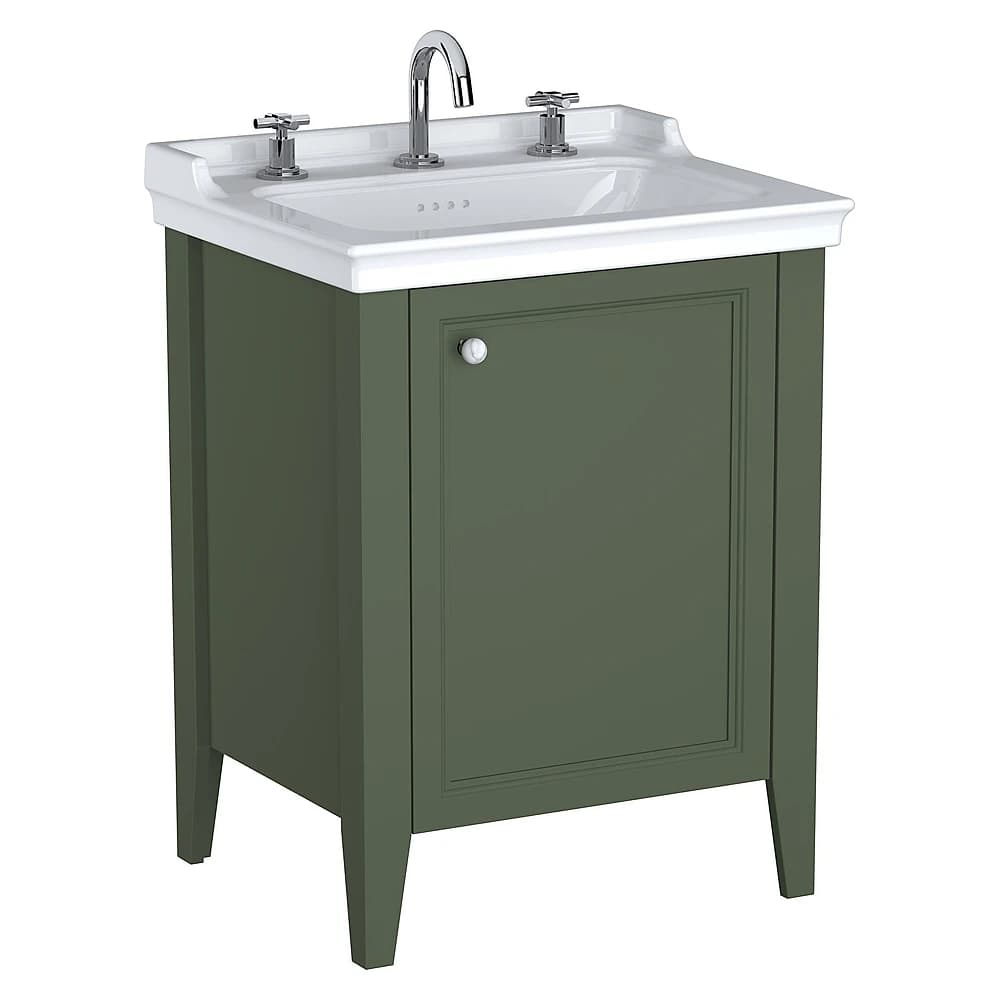 Vitra Valarte Neo 65 Cm Retro Yeşil Tek Kapaklı Etajerli Lavabolu Üç Armatür Delikli Sağ Lavabo Dolabı