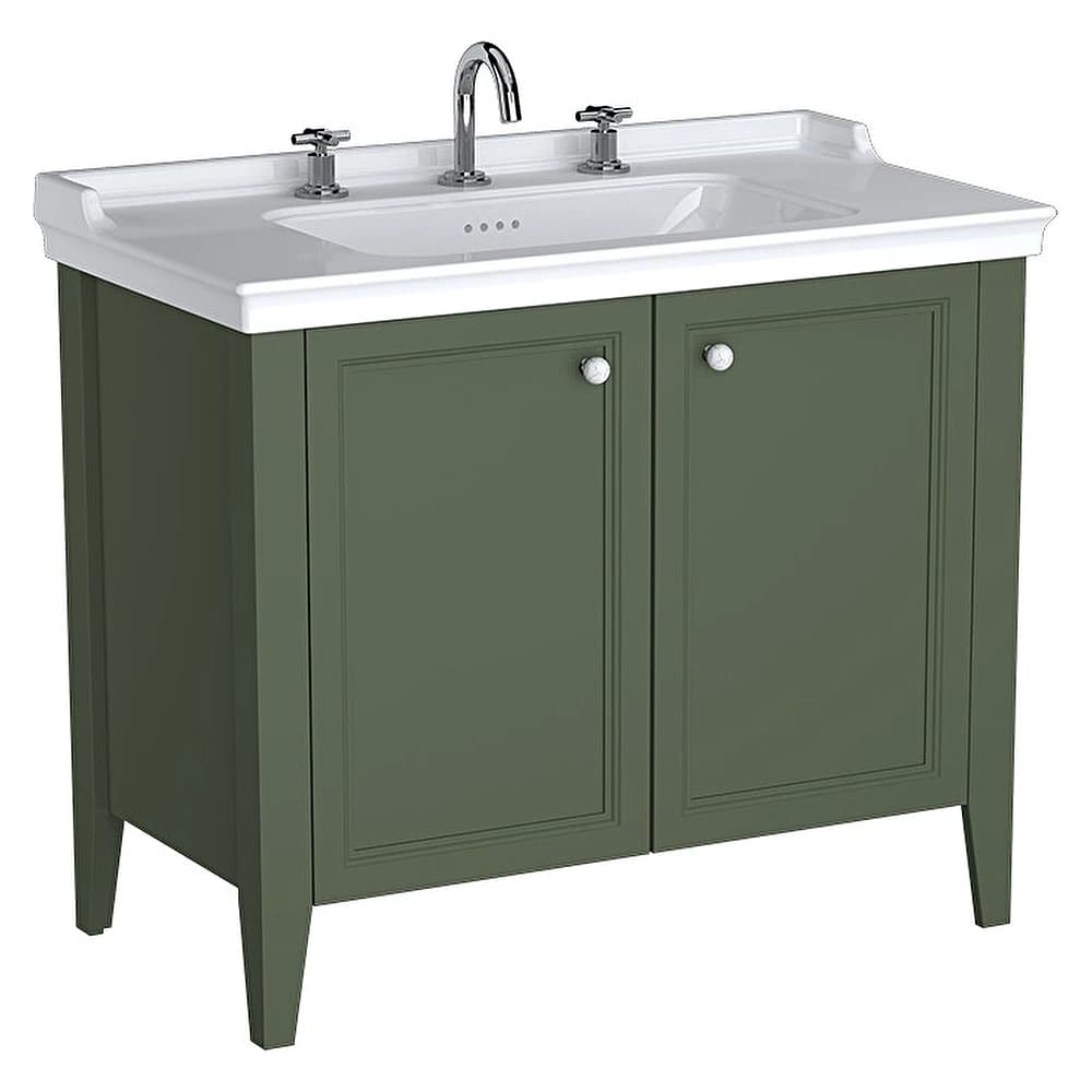 Vitra Valarte Neo 100 Cm Retro Yeşil İki Kapaklı Etajerli Lavabolu Üç Armatür Delikli Lavabo Dolabı