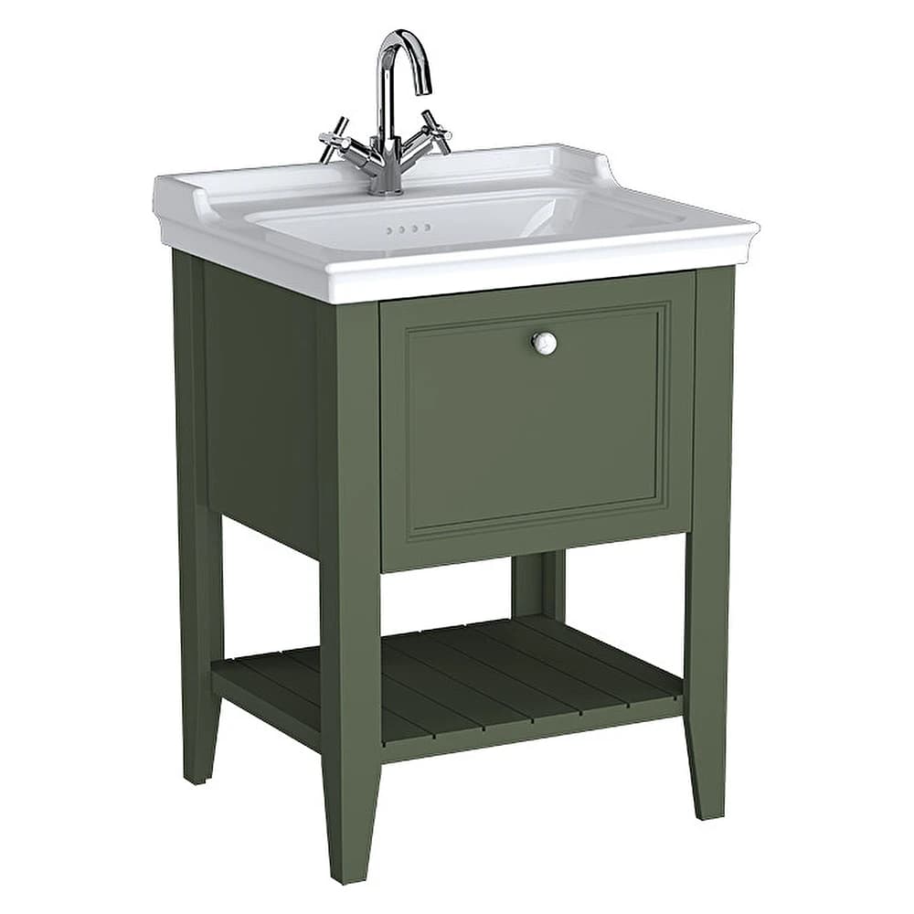 Vitra Valarte Neo 65 Cm Retro Yeşil Tek Çekmeceli Etajerli Lavabolu Lavabo Dolabı