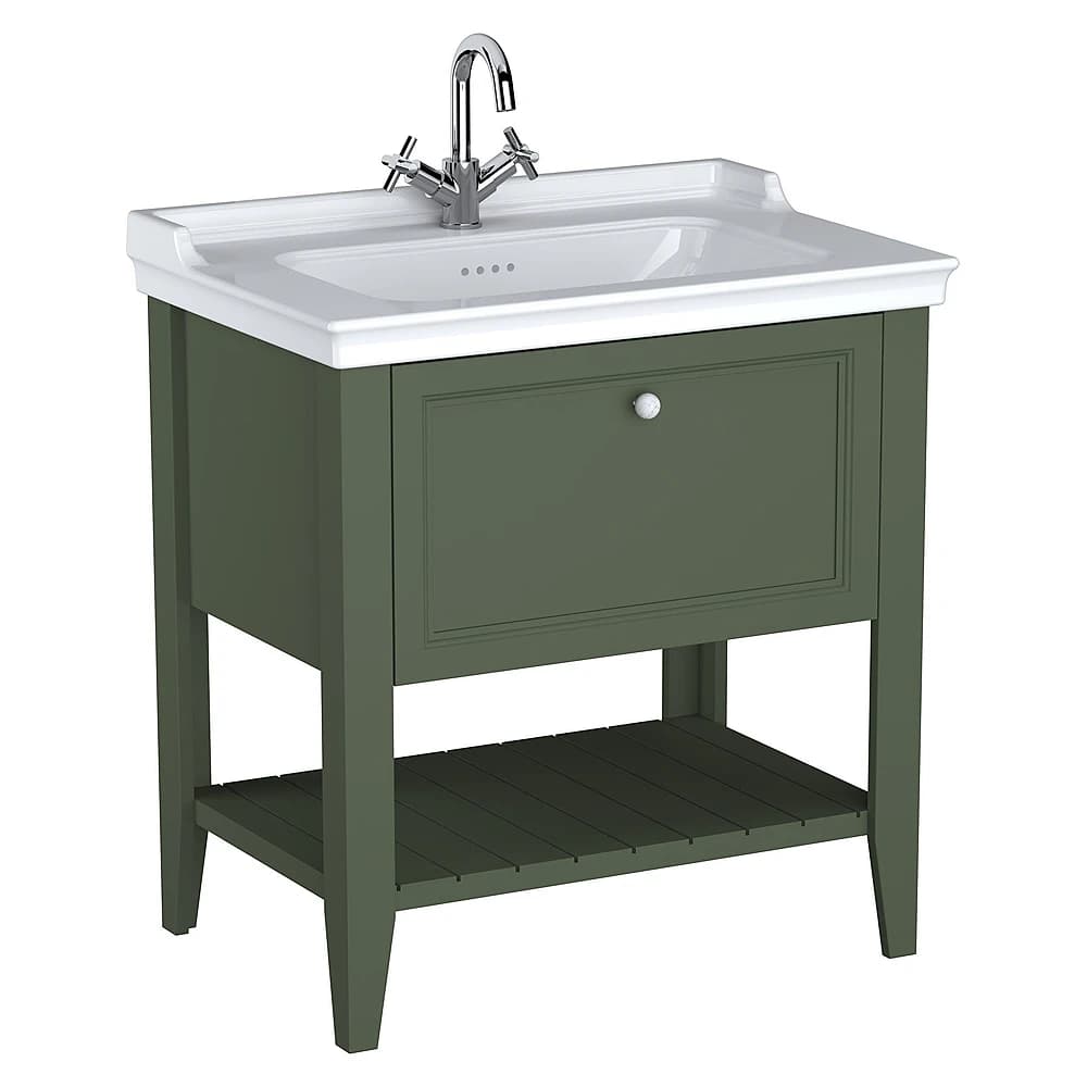 Vitra Valarte Neo 80 Cm Retro Yeşil Tek Çekmeceli Etajerli Lavabolu Lavabo Dolabı