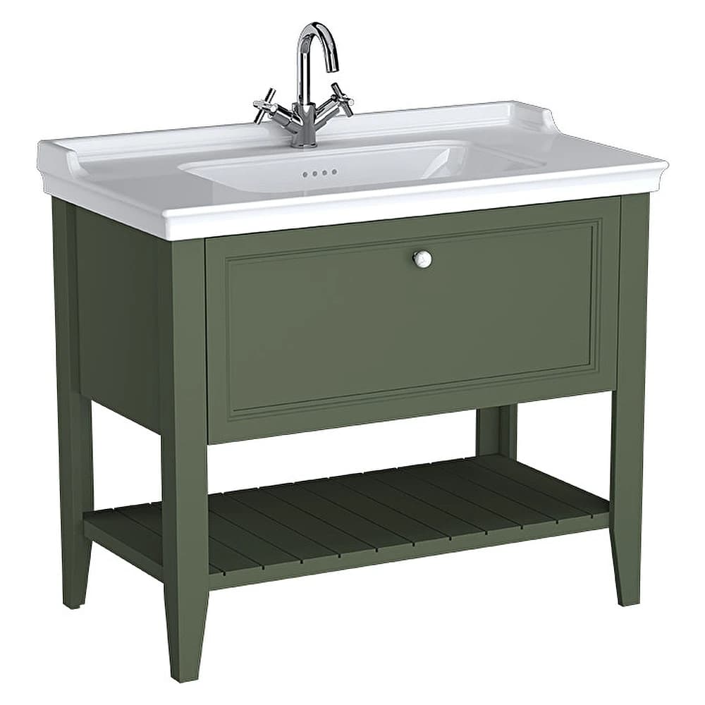 Vitra Valarte Neo 100 Cm Retro Yeşil Tek Çekmeceli Etajerli Lavabolu Lavabo Dolabı