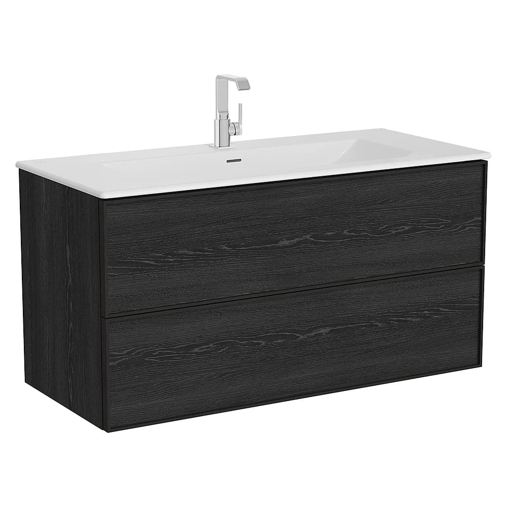 Vitra Metropole Edge 120 Cm Siyah Meşe İki Çekmeceli Etajerli Lavabolu Lavabo Dolabı