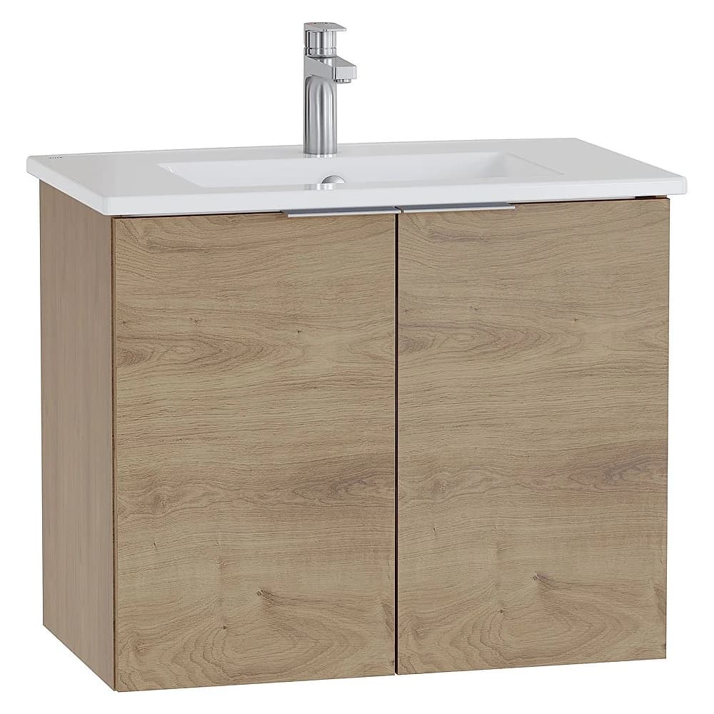 Vitra Mia Plus Square 80 Cm Altın Meşe İki Kapaklı Tek Armatür Delikli Lavabo Dolabı