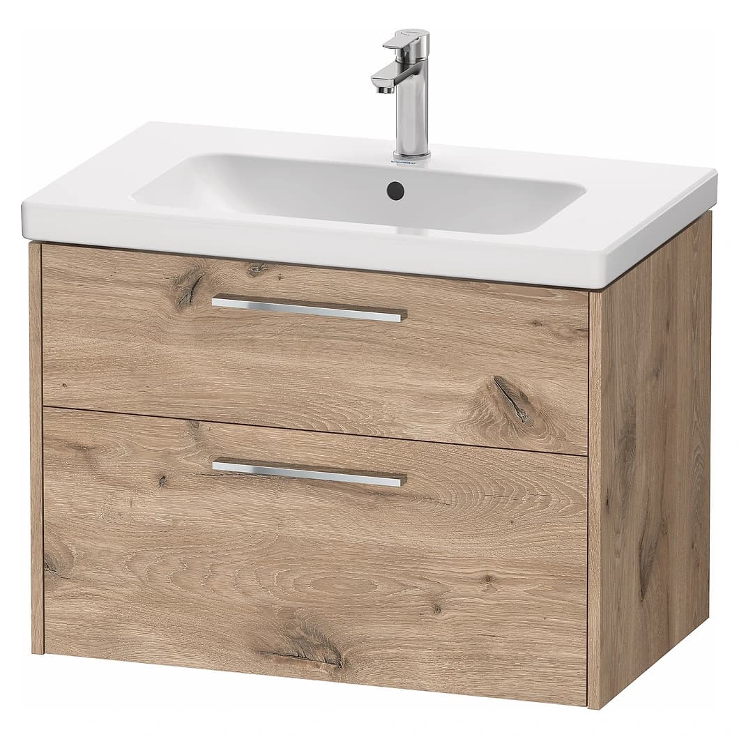 Duravit D-Code 80 Cm Mat Mermer Meşe İki Çekmeceli Krom Kulplu Lavabo Dolabı