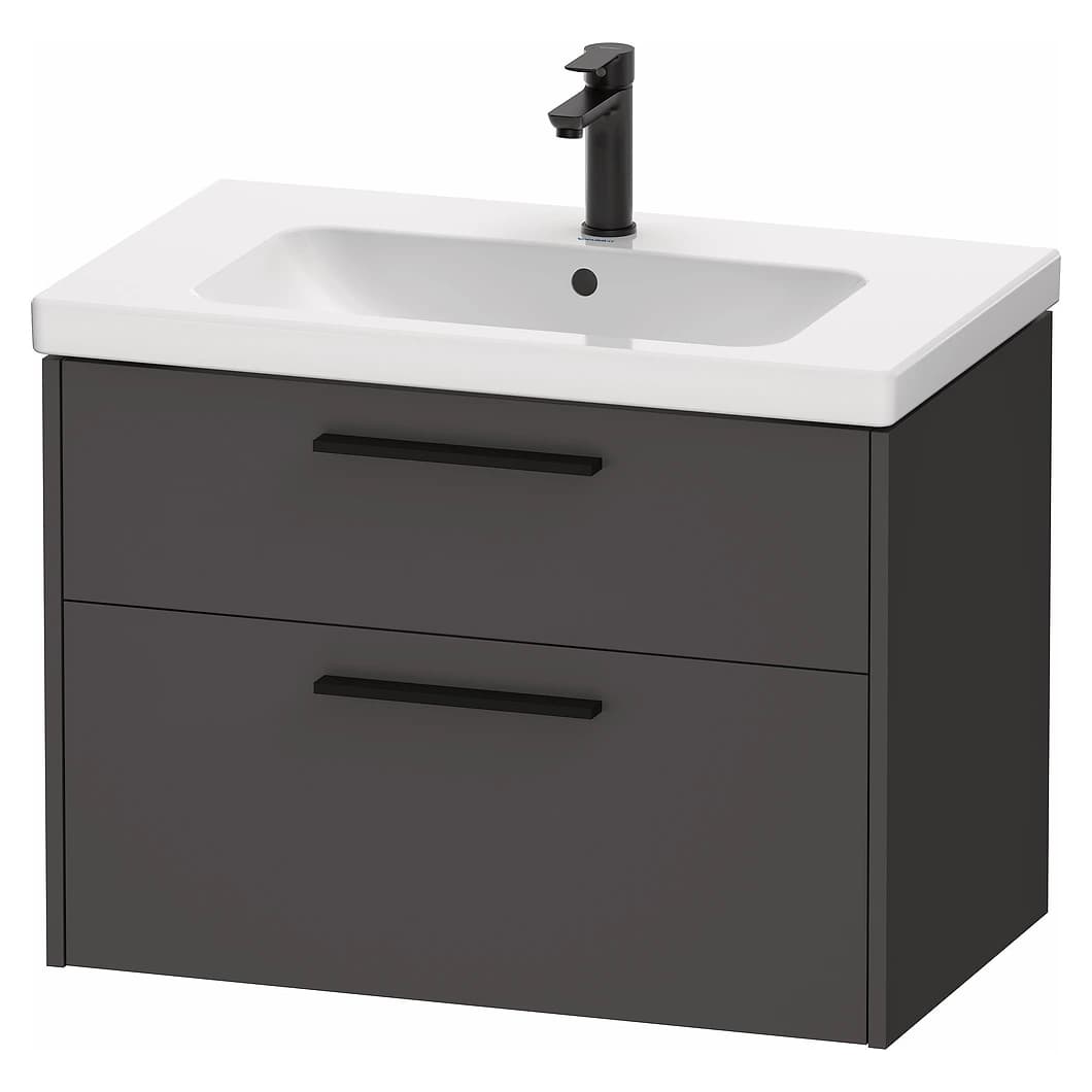 Duravit D-Code 80 Cm Mat Grafit İki Çekmeceli Siyah Kulplu Lavabo Dolabı