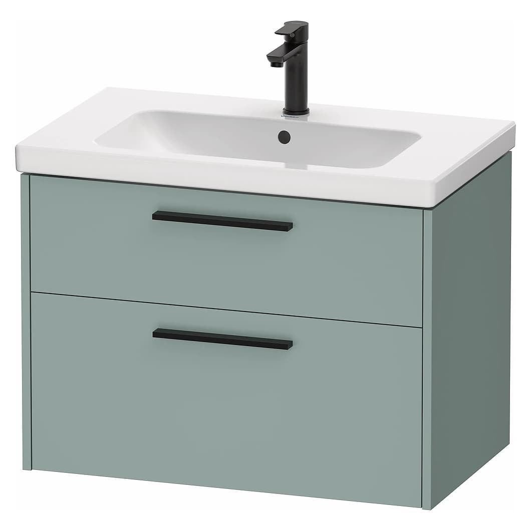 Duravit D-Code 80 Cm Mat Fiyort Yeşili İki Çekmeceli Siyah Kulplu Lavabo Dolabı