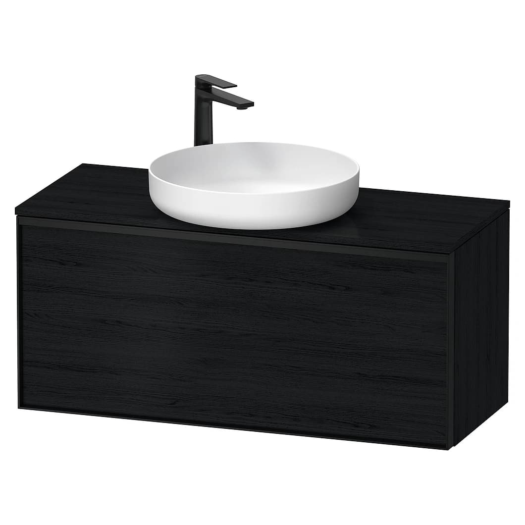 Duravit Vitrium 100 Cm Mat Siyah Meşe Bir Çekmeceli Grafit Kulplu Lavabo Dolabı