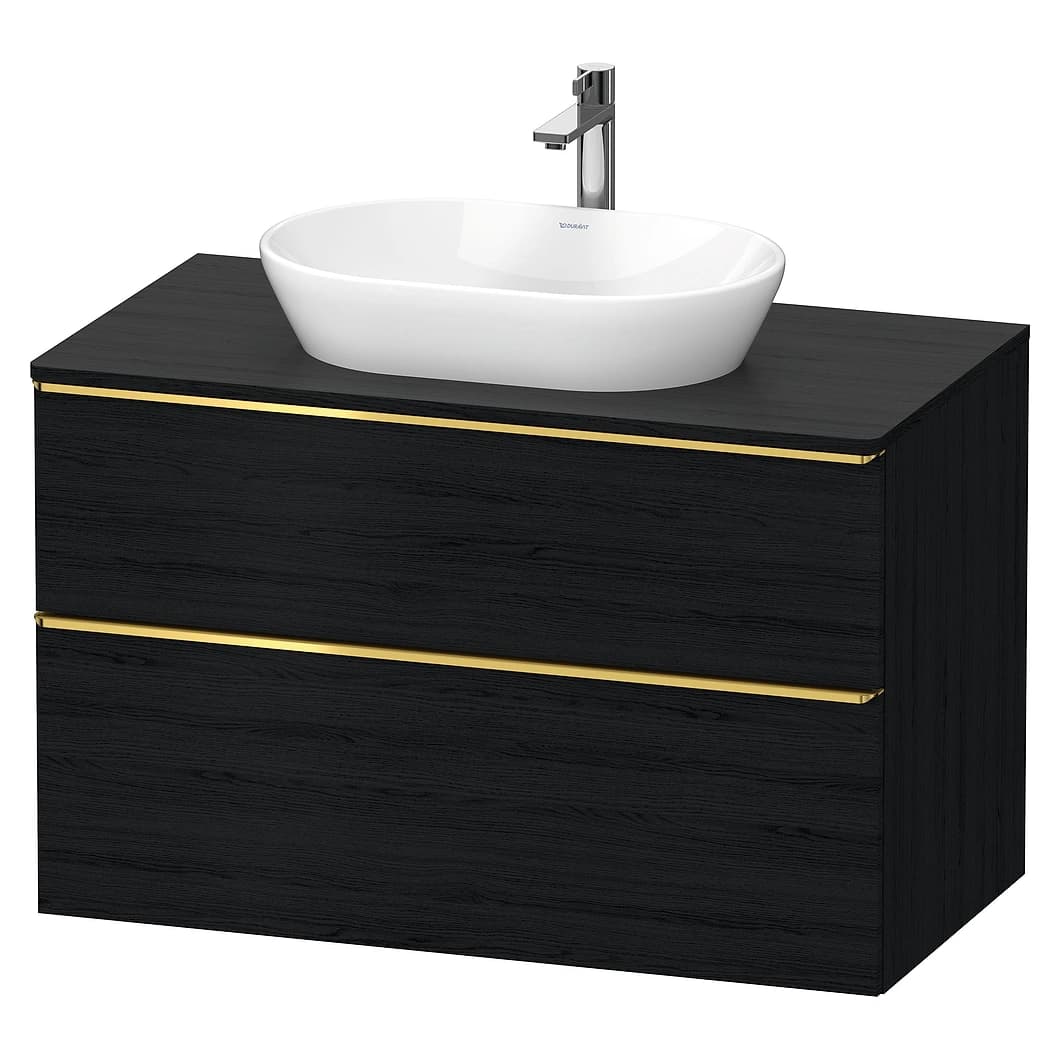 Duravit D-Neo 100 Cm Mat Siyah Meşe İki Çekmeceli Altın Kulplu Lavabo Dolabı