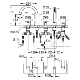 Grohe Atrio Fırçalı Altın Çapraz Volanlı Küvet Bataryası görsel 2