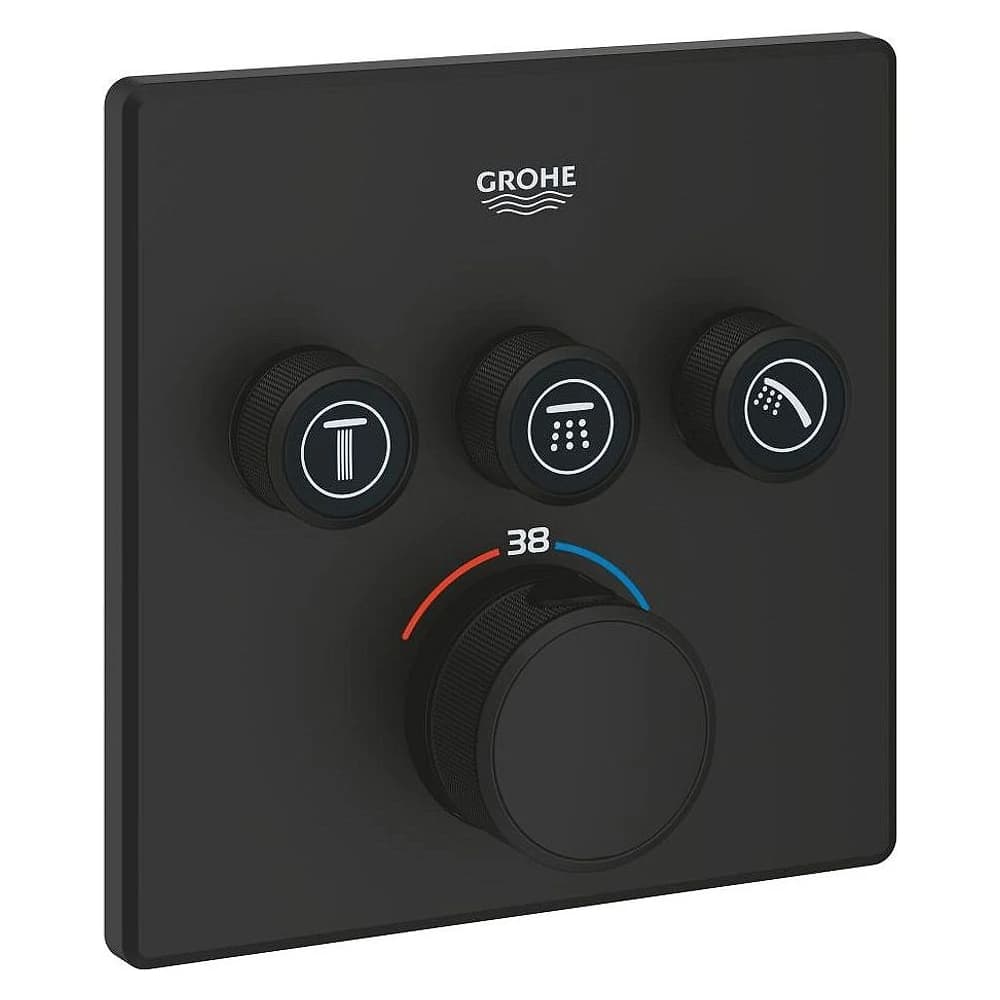 Grohe SmartControl Phantom Siyah Kare 3 Valfli Termostat