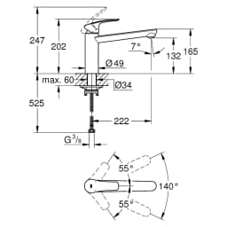 Grohe Eurosmart Siyah Orta Çıkışlı Eviye Bataryası görsel 2