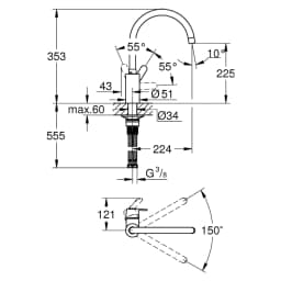 Grohe Get Siyah Yüksek Eviye Bataryası görsel 2
