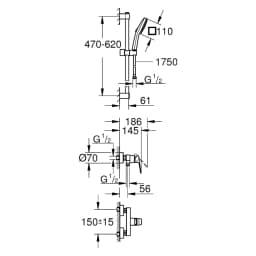 Grohe Cubeo Krom Duş Bataryalı Sürgülü Duş Seti görsel 2