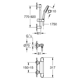 Grohe Grohtherm Krom Termostatik Duş Seti 90 Cm görsel 2