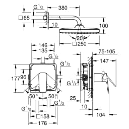 Grohe Cubeo Krom 25 Cm Tepe Duşlu Ankastre Duş Seti görsel 2