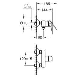 Grohe EuroEco Krom Sıva Üstü Duş Bataryası 24278001 görsel 2