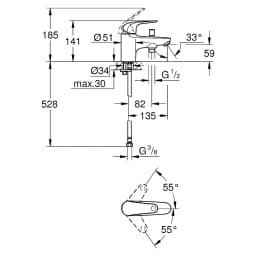 Grohe EuroEco Krom Tek Delikli Küvet Bataryası görsel 2