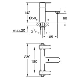 Grohe Get Siyah Çift Kumandalı Küvet Doldurma Bataryası görsel 2