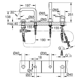Grohe Essence Phantom Siyah 4 Delikli Küvet Bataryası görsel 2