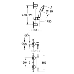 Grohe Grohtherm Krom Termostatik Duş Seti 60 Cm 34565002 görsel 2