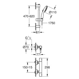 Grohe Grohtherm Cosmopolitan Krom Termostatik Duş Seti 60 Cm görsel 2