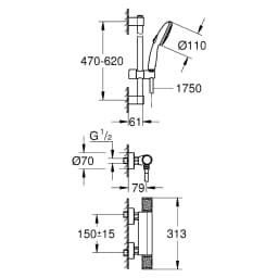 Grohe Grohtherm Performance Krom Termostatik Duş Seti 60 Cm görsel 2